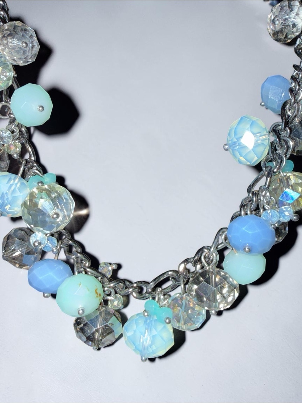 Gorgeous Simply Vera Wang Blue & Aqua Beaded Necklace Gunmetal Tone